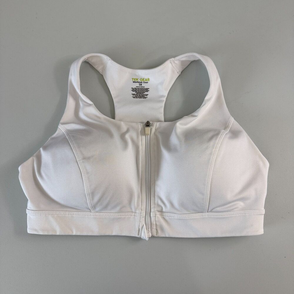 Tek Gear Women's White Front Zip Sports Bra Size 1X